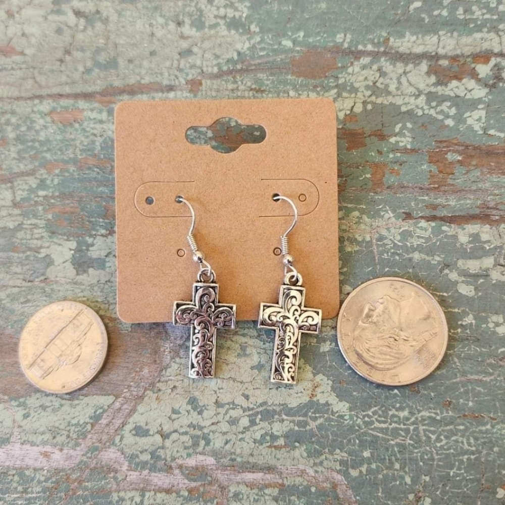 New Antique Style Cross Earrings - Picture 2 of 2